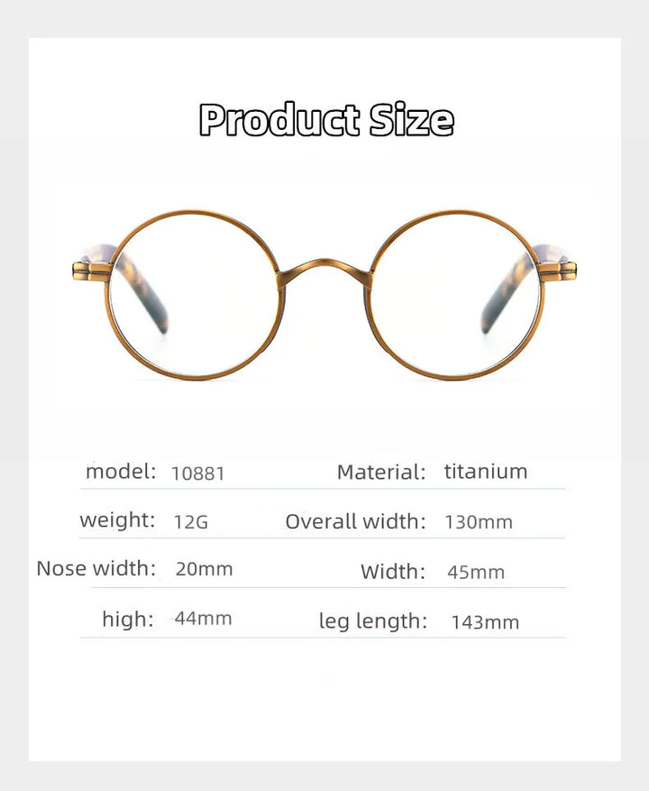 Kocolior Unisex Full Rim Small Round Titanium Hyperopic Reading Glasses 0881 Reading Glasses Kocolior   
