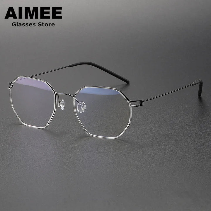 Aimee Unisex Semi Rim Flat Top Polygon Screwless Eyeglasses 10516 Semi Rim Aimee Black-Silver  