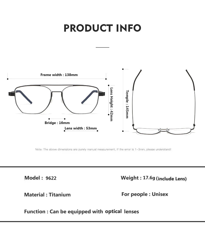 Aimee Unisex Full Rim Square Double Bridge Titanium Eyeglasses 9622 Full Rim Aimee   