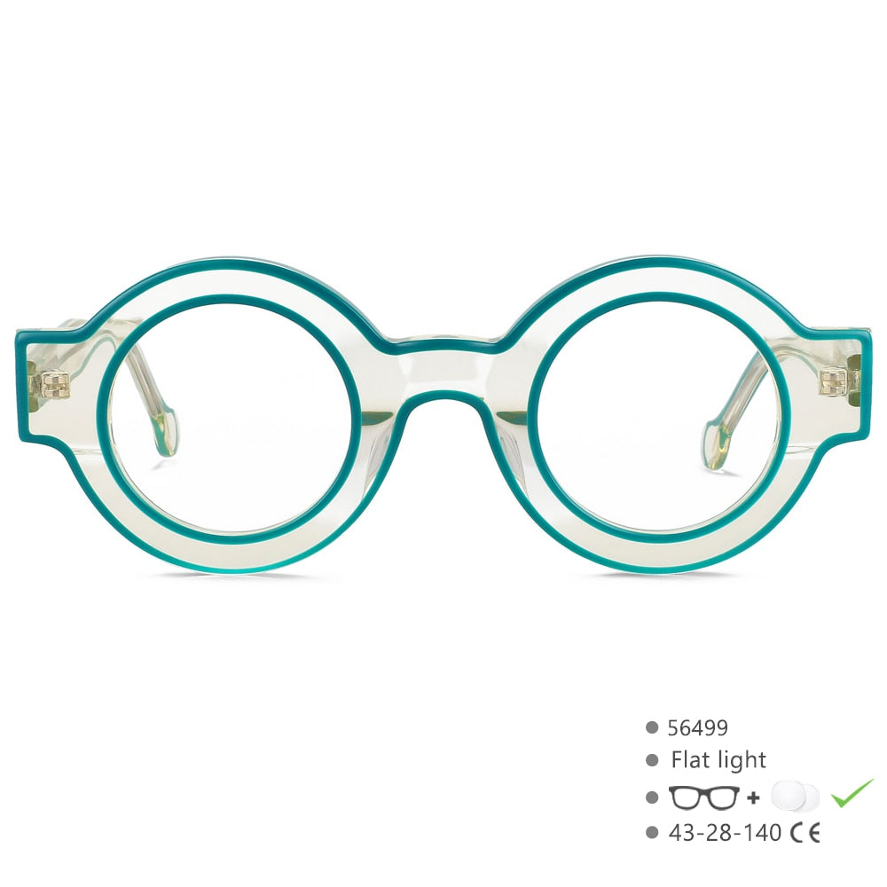 CCspace Women's Full Rim Round Acetate Eyeglasses 56499 Full Rim CCspace C3Green  