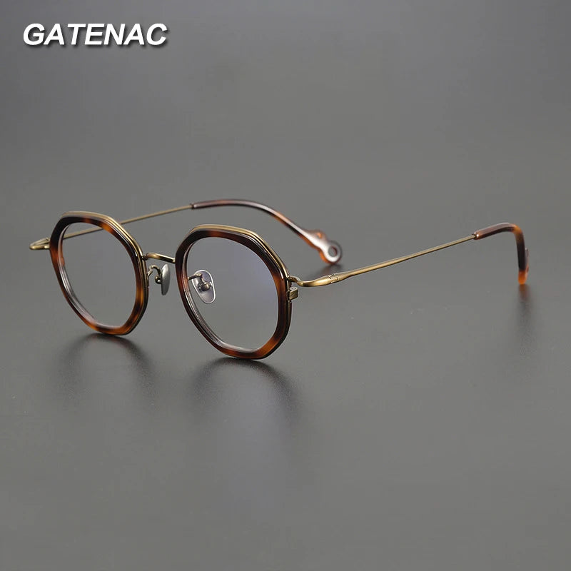 Gatenac Unisex Full Rim Flat Top Round Acetate Titanium Eyeglasses Gxyj1454 Full Rim Gatenac   