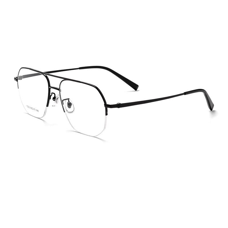 KatKani Men's Semi Rim Big Flat Top Round Alloy Eyeglasses 5335t Semi Rim KatKani Eyeglasses Black  