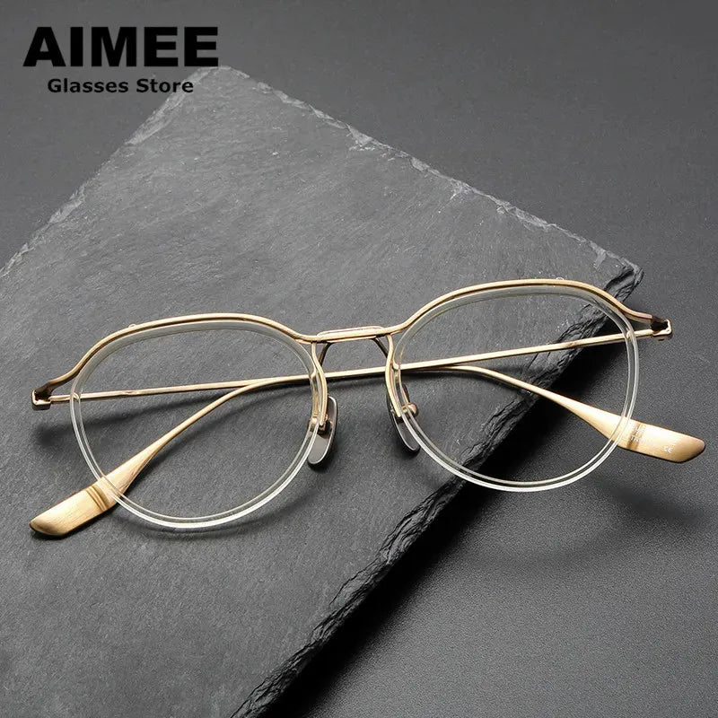 Aimee Unisex Semi Rim Brow Line Oval Titanium Acetate Eyeglasses 4131 Semi Rim Aimee   