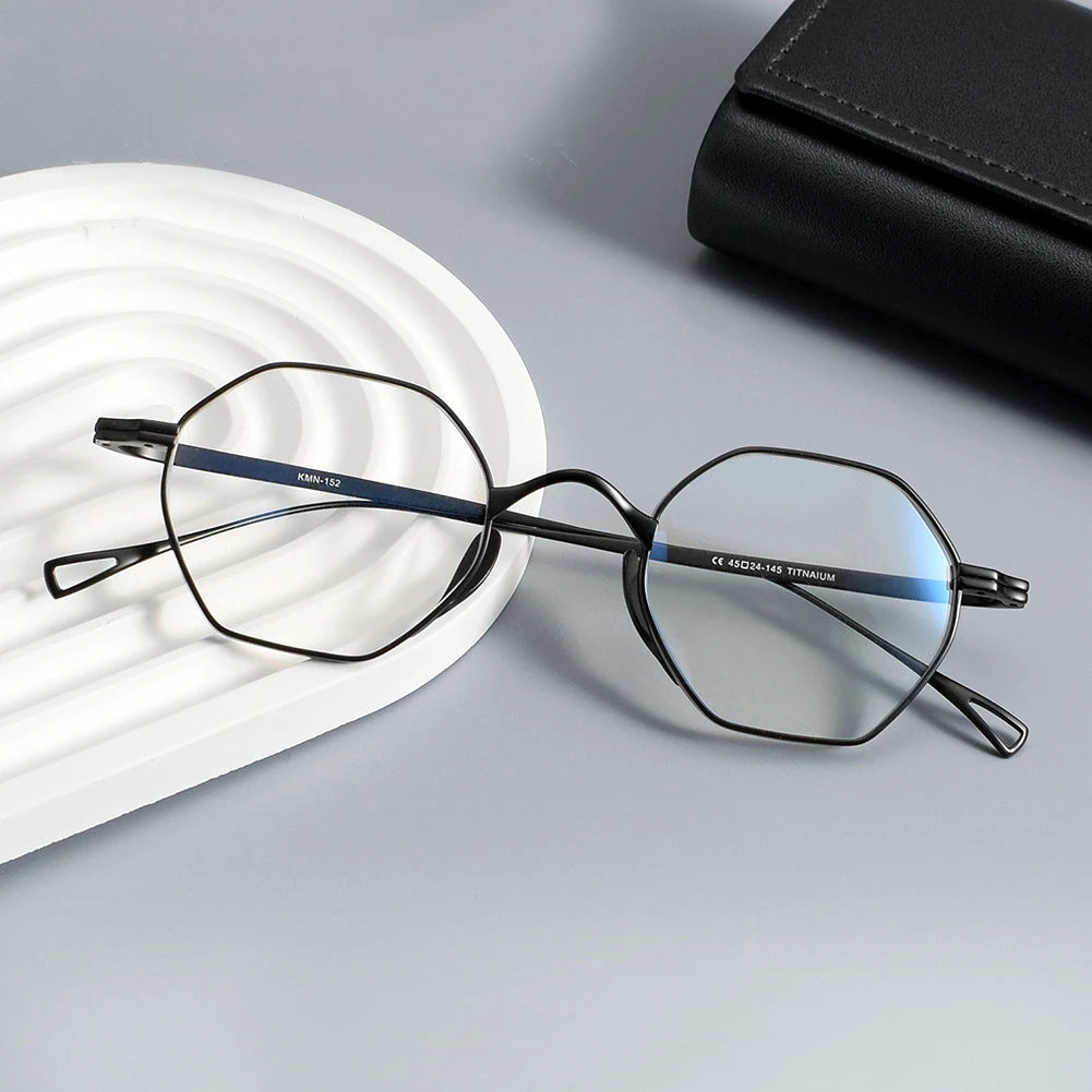 Black Mask Unisex Flat Top Polygon Titanium Eyeglasses 49152 Full Rim Black Mask