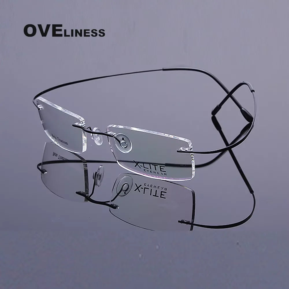 Oveliness Unisex Rimless Rectangle Titanium Eyeglasses 15002 Rimless Oveliness black  