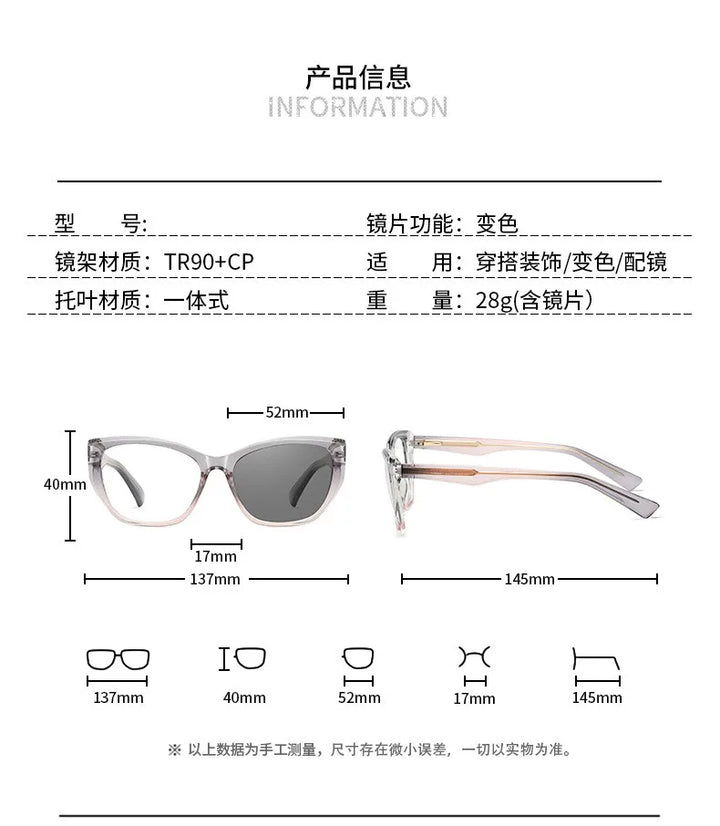 CCspace Women's Full Rim Square Tr 90 Titanium Photochromic Reading Glasses 321830