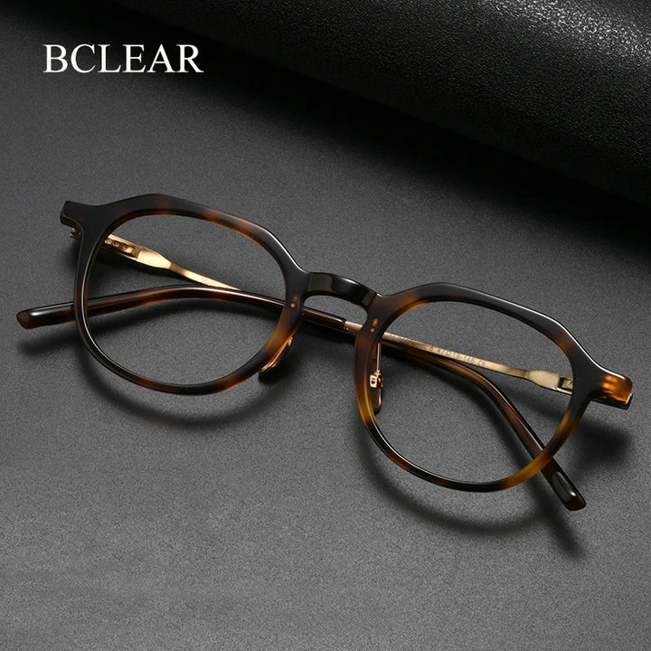 Bclear Unisex Full Rim Polygon Round Acetate Titanium Eyeglasses 298112