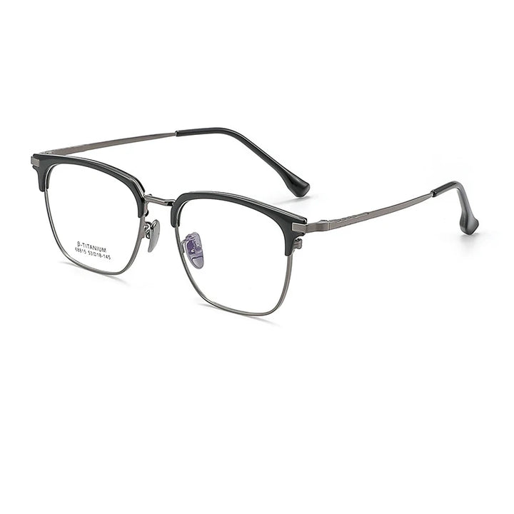 KatKani Unisex Full Rim Round Square Acetate Titanium Eyeglasses 68815 Full Rim KatKani Eyeglasses Black Gun  