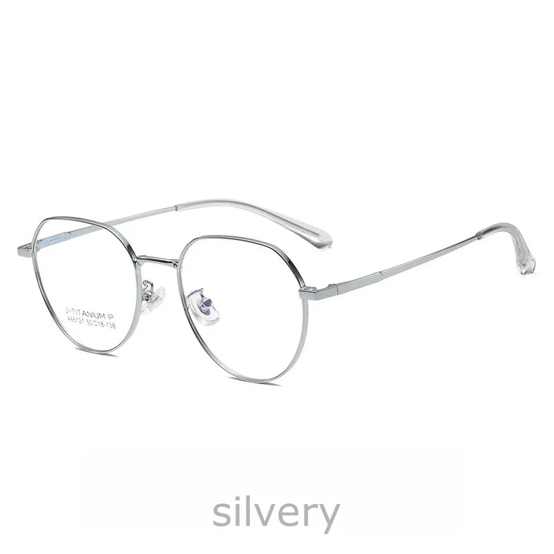KatKani Womens Full  Rim Round Titanium Eyeglasses 86127 Full Rim KatKani Eyeglasses silver  