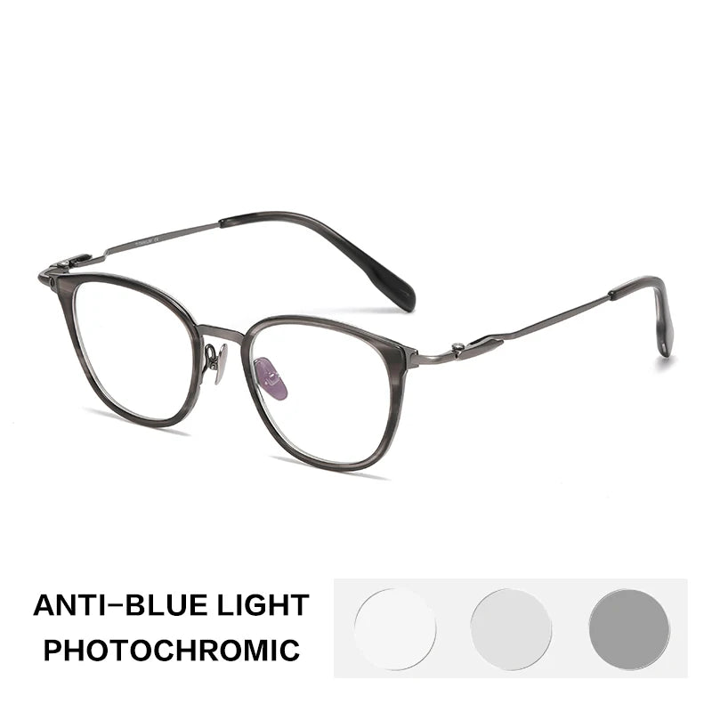 Gatenac Unisex Full Rim Big Square Titanium Photochromic Reading Glasses 840059