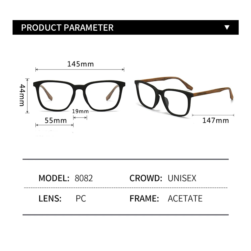 Hdcrafter Unisex Full Rim Square Oval Bamboo Wood Eyeglasses 48082