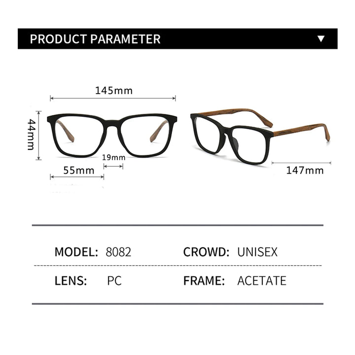 Hdcrafter Unisex Full Rim Square Oval Bamboo Wood Eyeglasses 48082