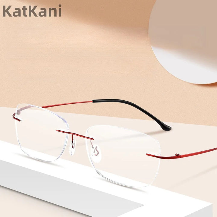 KatKani Women's Rimless Square Titanium Reading Glasses 7002 Reading Glasses KatKani Eyeglasses +50  