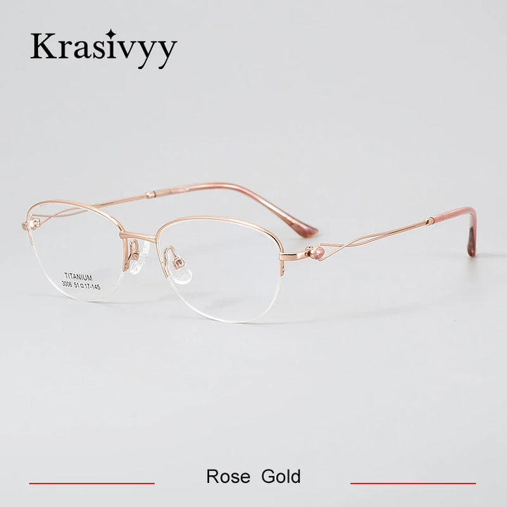 Krasivyy Women's Semi Rim Oval Round Titanium Eyeglasses 443006 Semi Rim Krasivyy Rose Gold  