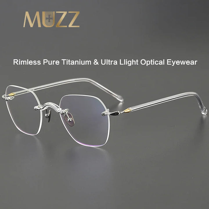 Muzz Women's Rimless Flat Top Square Titanium Eyeglasses 12220 Rimless Muzz   