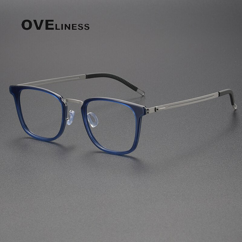 Oveliness Unisex Full Rim Square Titanium Eyeglasses 8202308 Full Rim Oveliness blue silver  