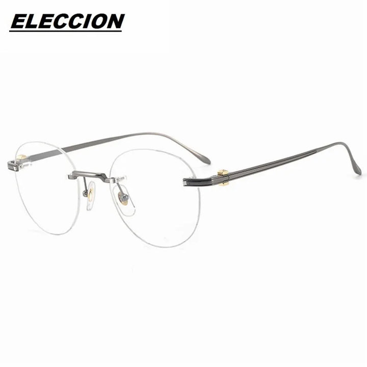 Eleccion Unisex Rimless Round Oval Titanium Eyeglasses 4342O Rimless Eleccion Gray CHINA