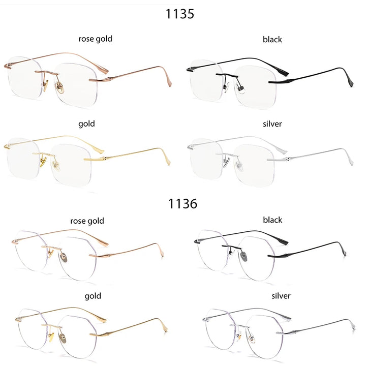 Handoer Women's Rimless Square Flat Top Round Titanium Eyeglasses 3536 Rimless Handoer   