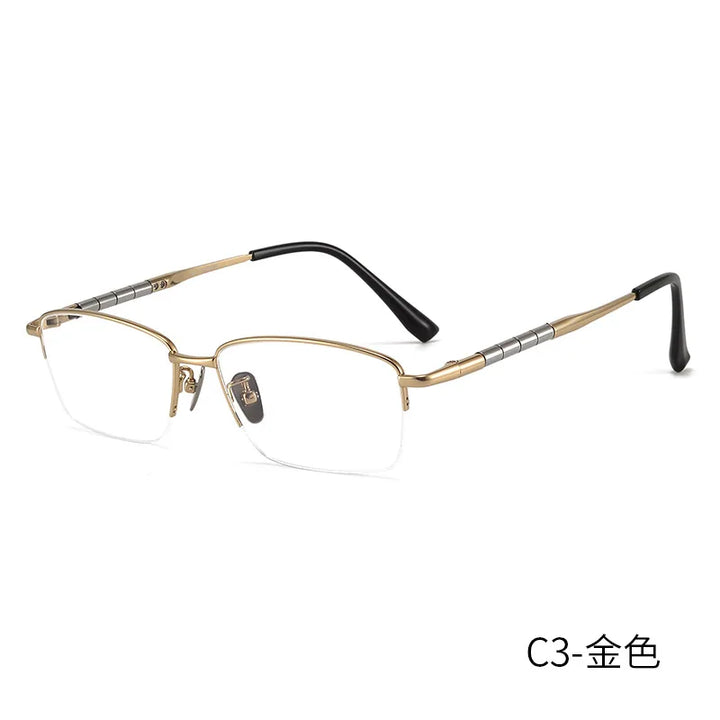 Reven Jate Unisex Semi Rim Square Titanium Eyeglasses 98279 Semi Rim Reven Jate Golden  