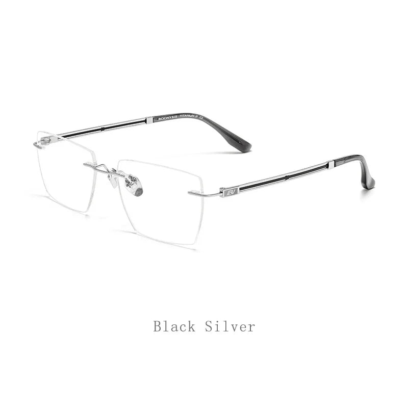 Hdcrafter Unisex Rimless Square Titanium Eyeglasses 6037 Rimless Hdcrafter Eyeglasses Black-Silver  