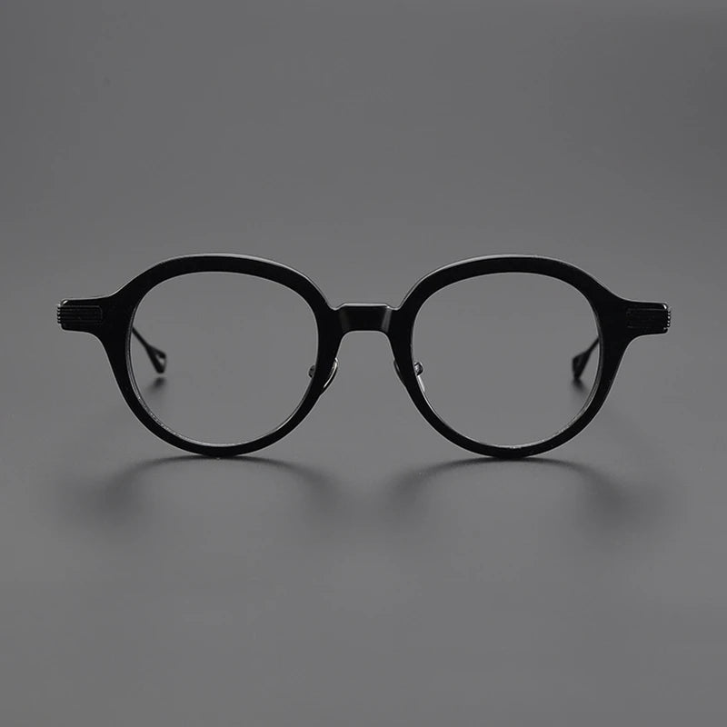 Black Mask Unisex Full Rim Round Titanium Acetate Eyeglasses L001 Full Rim Black Mask   