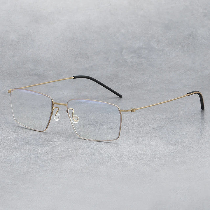 Black Mask Unisex Full Rim Square Screwless Titanium Eyeglasses 5509 Full Rim Black Mask Gold  