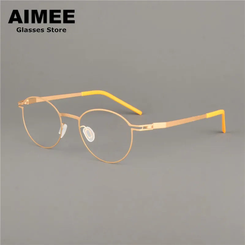 Aimee Unisex Full Rim Oval Screwless Titanium Eyeglasses 1328 Full Rim Aimee Coffe 1  