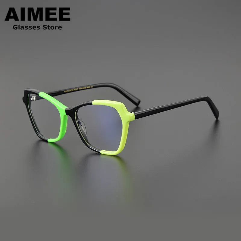 Aimee Unisex Full Rim Square Cat Eye Acetate Eyeglasses 8024 Full Rim Aimee Black-Green  