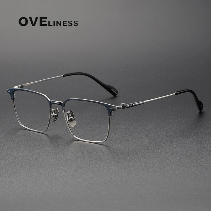 Oveliness Unisex Full Rim Square Titanium Acetate Eyeglasses 70801 Full Rim Oveliness blue silver  