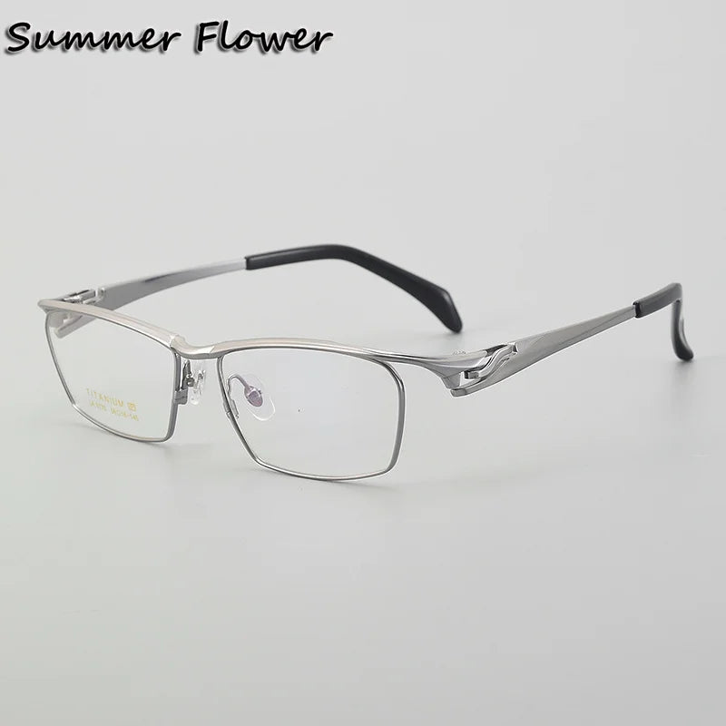 Summer Flower Unisex Full Rim Square Titanium Eyeglasses 86175 Full Rim Summer Flower Silver