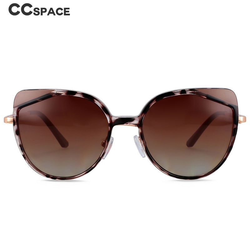 CCSpace Woman's Full Rim Round Cat Eye Alloy Eyeglasses With Clip On Polarized Sunglasses 56320 Clip On Sunglasses CCspace   