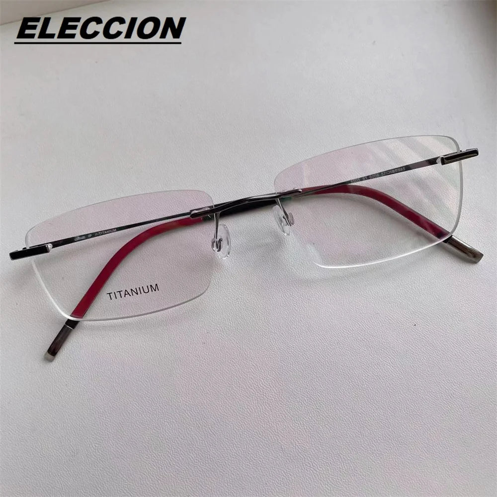 Eleccion Unisex Rimless Polygon Square Titanium Eyeglasses 5545