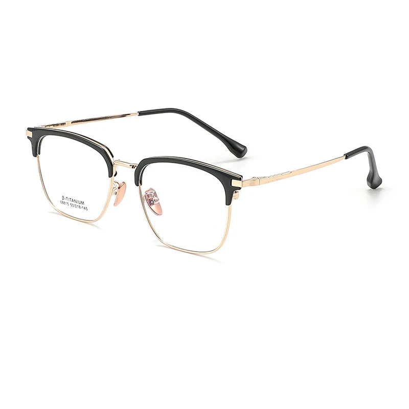 KatKani Unisex Full Rim Round Square Acetate Titanium Eyeglasses 68815 Full Rim KatKani Eyeglasses Black Gold  