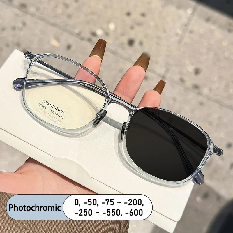 Kocolior Unisex Full Rim Square Acetate Titanium Photochromic Reading Glasses 69105