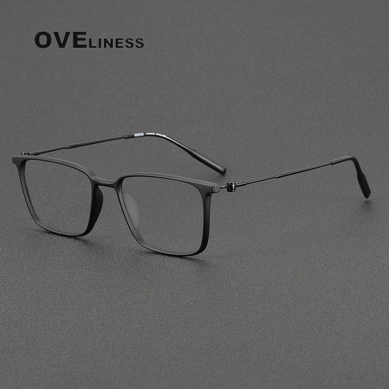 Oveliness Unisex Full Rim Square Acetate Titanium Eyeglasses 8674 Full Rim Oveliness matt black  