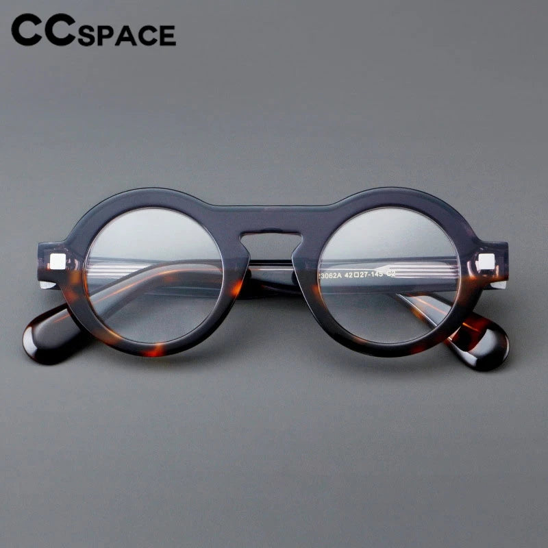 CCspace Unisex Full Rim Round Thick Acetate Eyeglasses 301598 Full Rim CCspace   