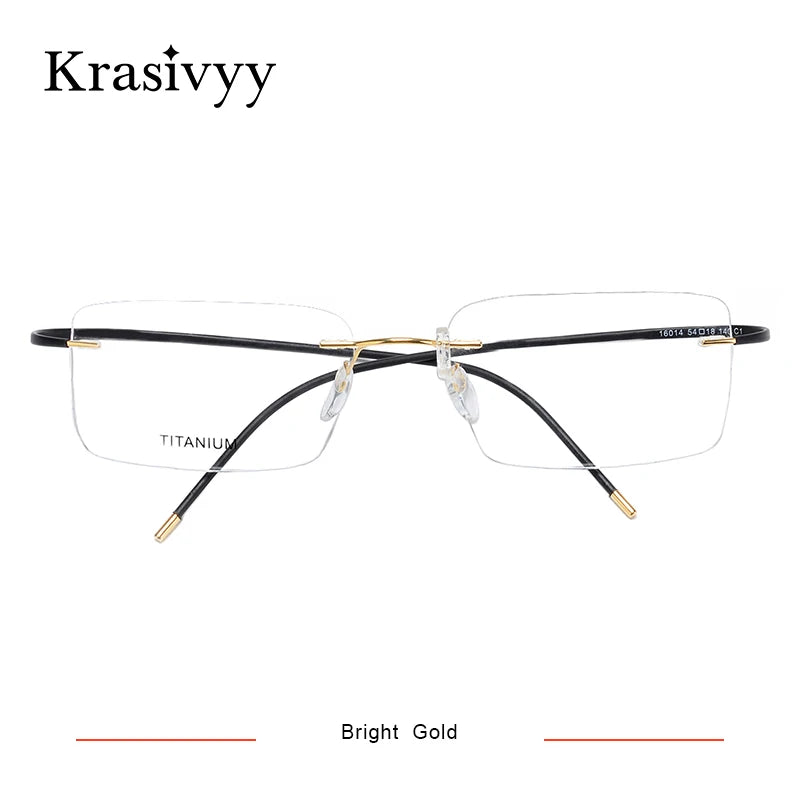 Krasivyy Unisex Rimless Square Titanium Eyeglasses 1614 Rimless Krasivyy Bright Gold  