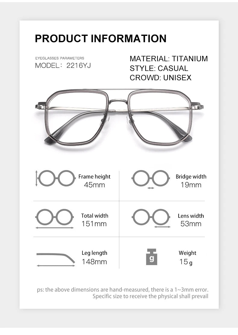 Vicky Men's Full Rim Big Square Double Bridge Titanium Reading Glasses 2216 Reading Glasses Vicky   