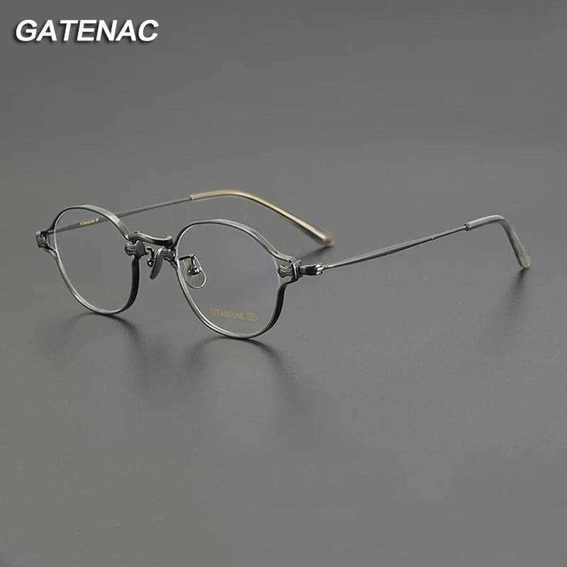 Gatenac Unisex Full Rim Round Small Titanium Eyeglasses Gxyj1199 Full Rim Gatenac   