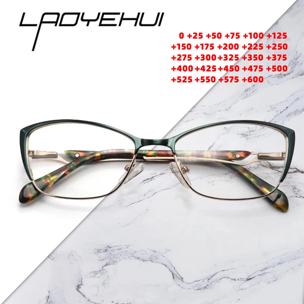 Laoyehui Women's Full Rim Square Cat Eye Alloy Reading Glasses 120036 Reading Glasses Laoyehui   