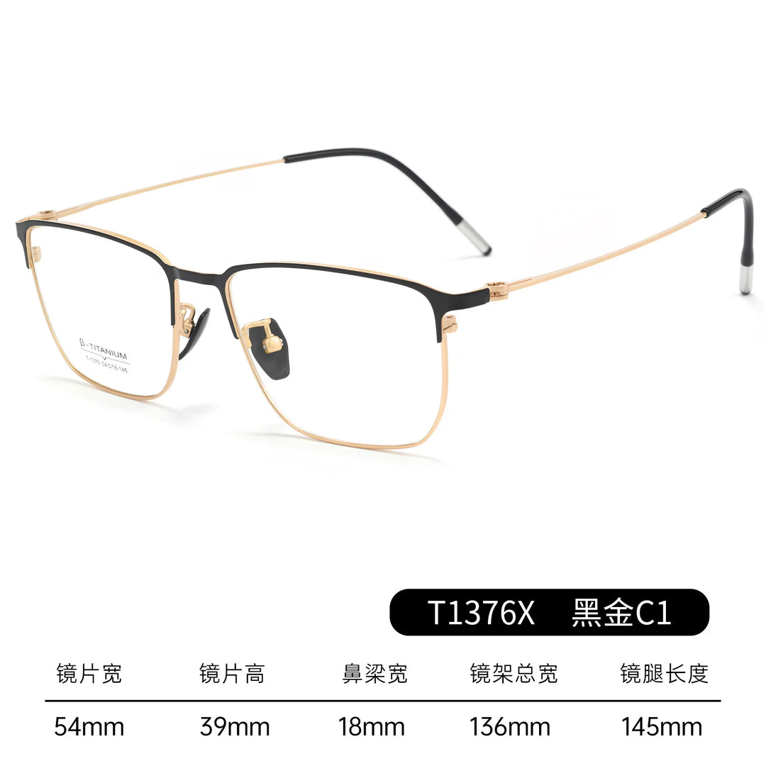 Gmei Optical T1376X men's square alloy prescription eyeglasses — view 3