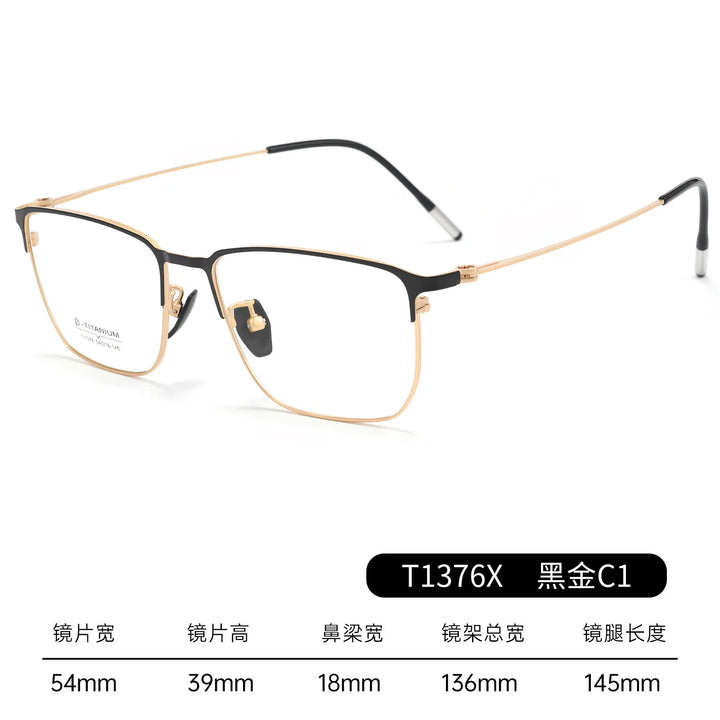 Gmei Optical T1376X men's square alloy prescription eyeglasses — view 3