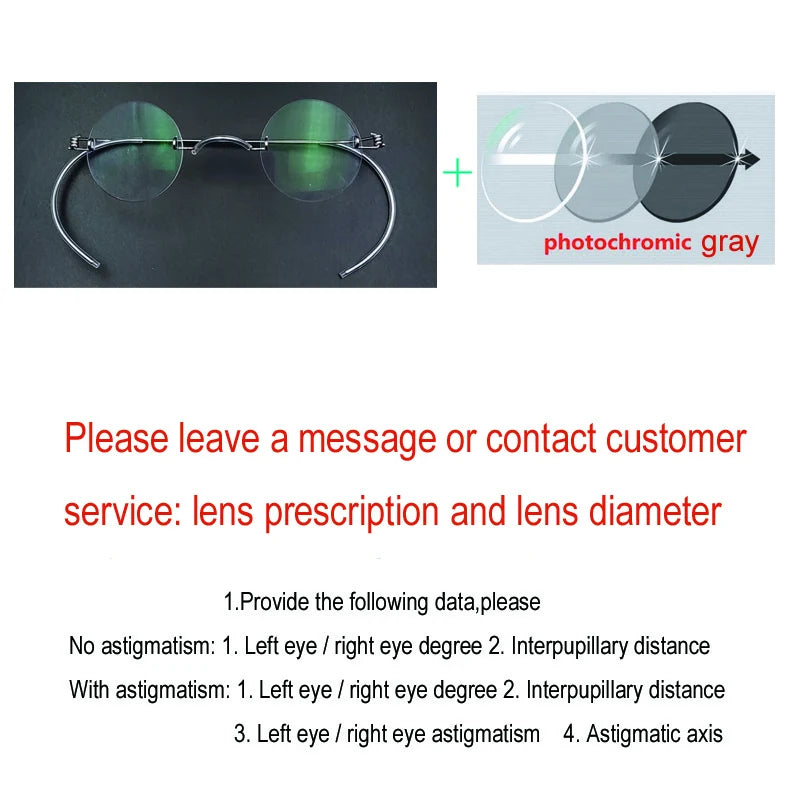 Yujo Unisex Rimless Round Screwless Stainless Steel Eyeglasses 3642 Rimless Yujo Grey CHINA