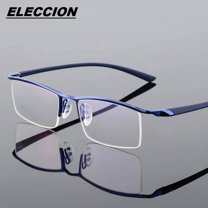 Eleccion Men's Semi Rim Brow Line Titanium Eyeglasses 8190 Semi Rim Eleccion C5. Blue Frame