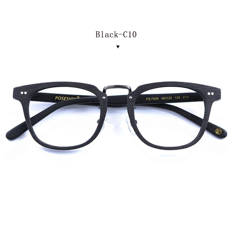 Hdcrafter Men's Full Rim Square Wood Titanium Alloy Eyeglasses 50142