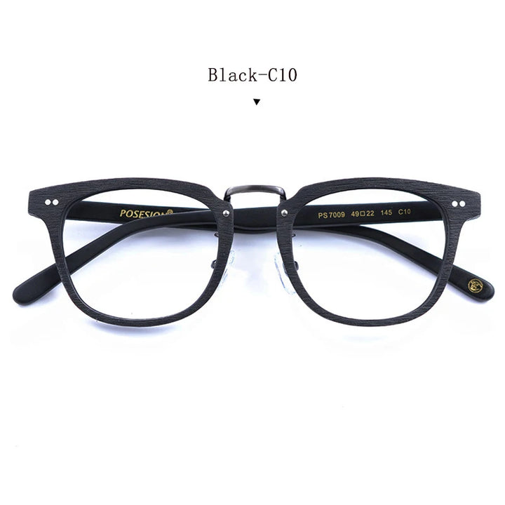 Hdcrafter Men's Full Rim Square Wood Titanium Alloy Eyeglasses 50142