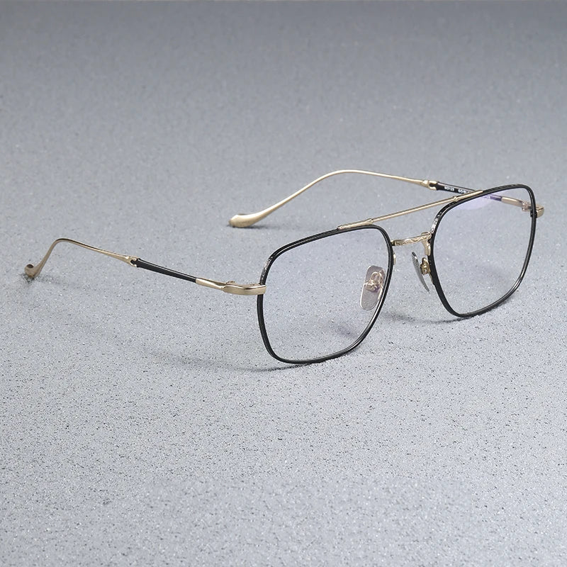 Black Mask Men's Full Rim Square Double Bridge Titanium Eyeglasses 43123