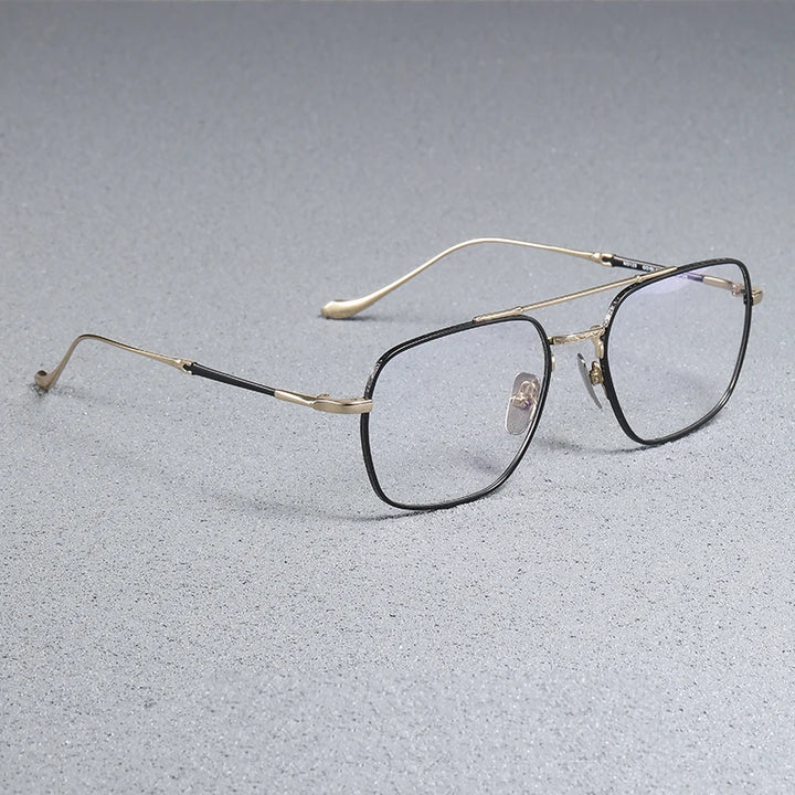 Black Mask Men's Full Rim Square Double Bridge Titanium Eyeglasses 43123
