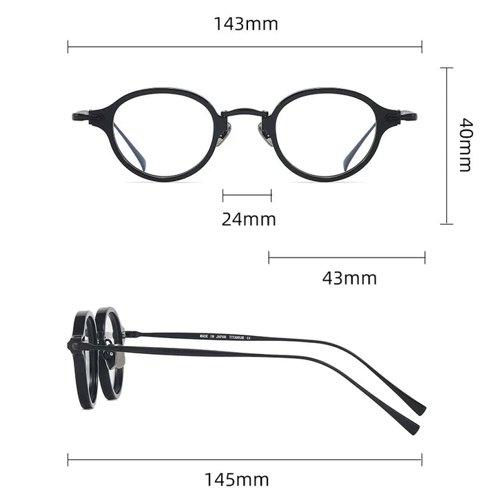 Black Mask Unisex Full Rim Round Titanium Acetate Eyeglasses 396182