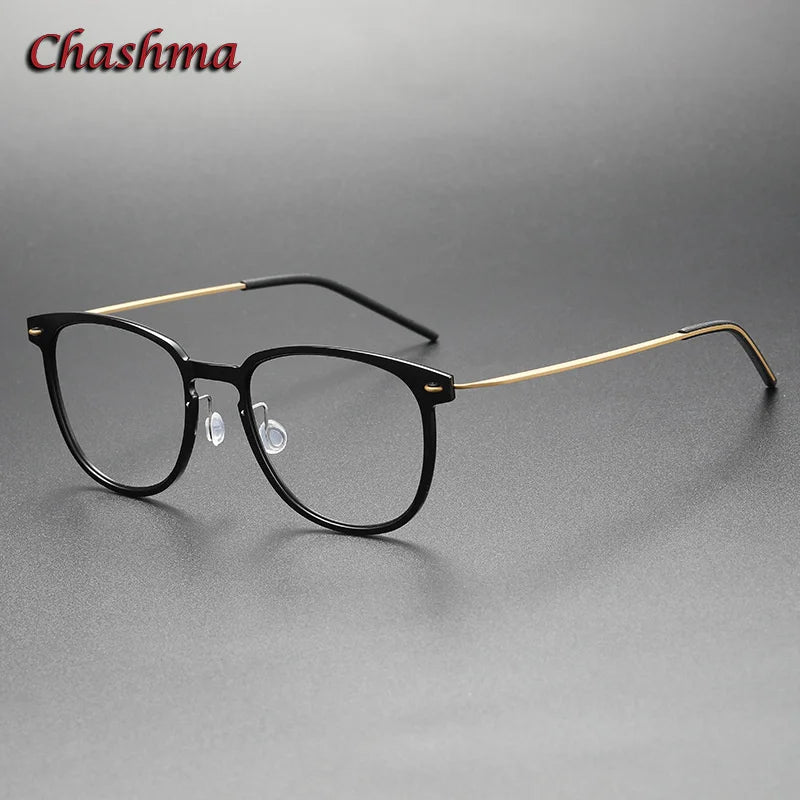 Chashma Ochki Unisex Full Rim Square Nylon Titanium Eyeglasses 6549 Full Rim Chashma Ochki Black Gold  